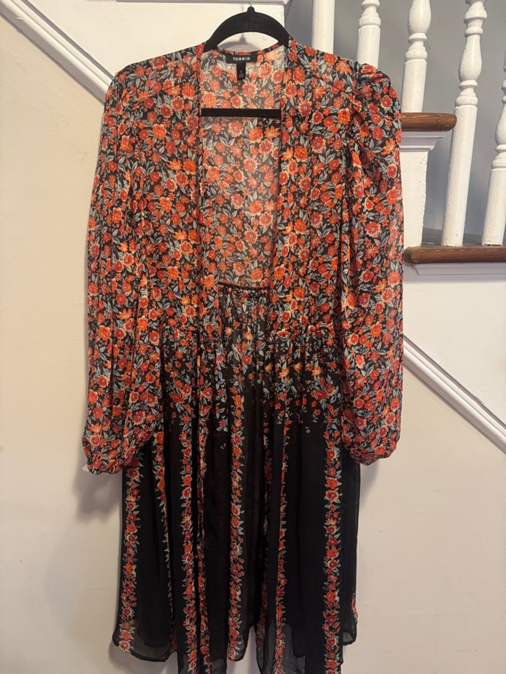 Torrid Black Dress with Red-Orange Floral Print